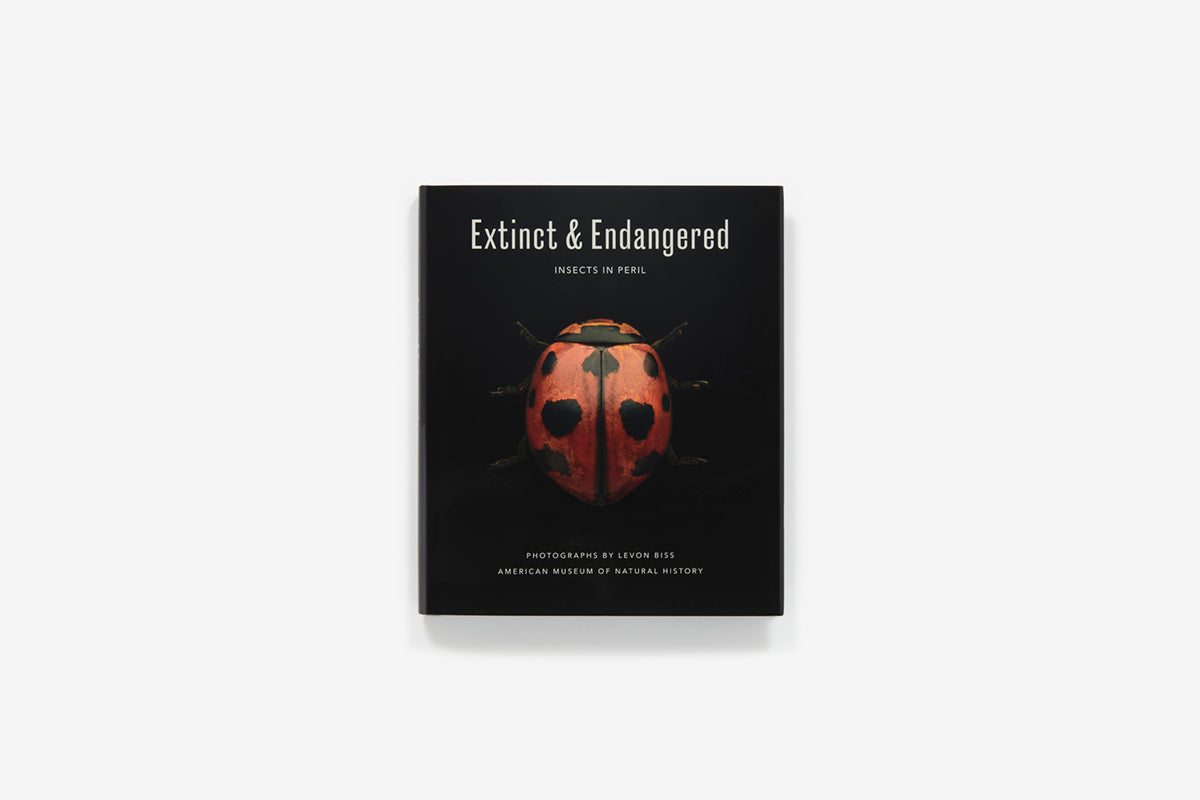 Photography book cover titled 'Extinct & Endangered: Insects in Peril' featuring portraits of endangered species.