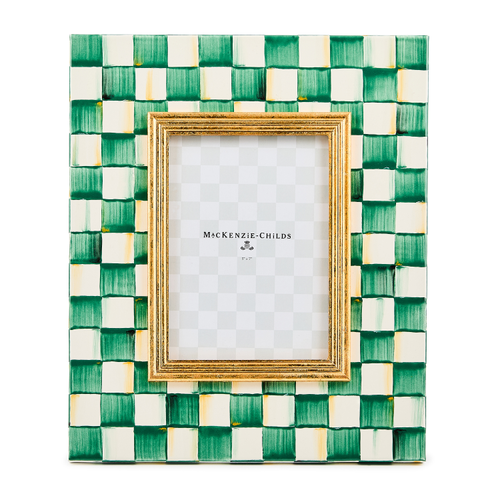 Hand-painted emerald check steel frame with glass pane holding a photo.