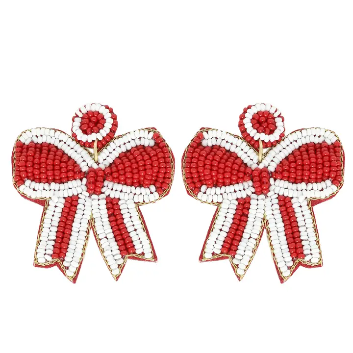 Game Day Striped Bow Ribbon Beaded Earrings