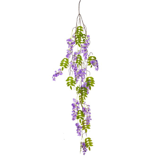 Triple Wisteria Vine artificial plant with green wavy leaves on a brown stem.