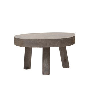 Round grey wash Paulownia wood pedestal with a tapered leg base