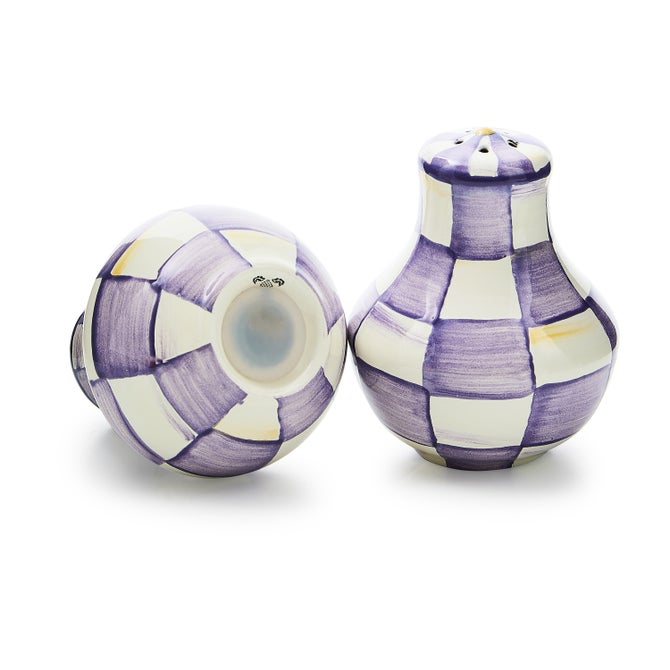 Violet check salt and pepper shakers sold as a set