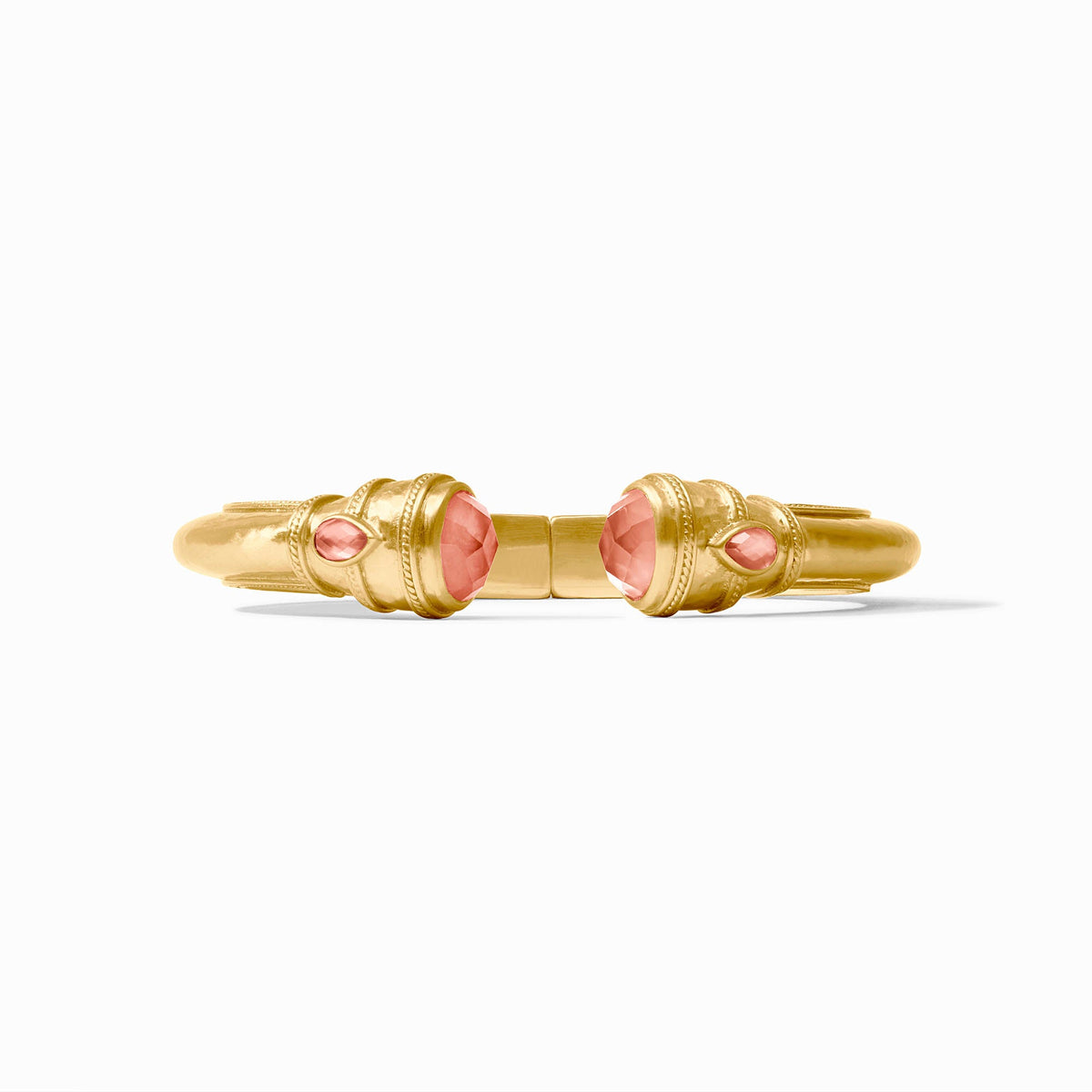 Cannes Demi Cuff in gold with shell pearl endcaps and pear-shaped gemstones.