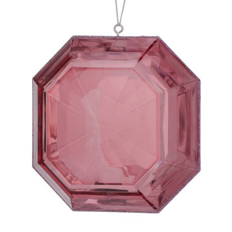 6-inch square acrylic ornament with a precious gem center in silver pewter finish.