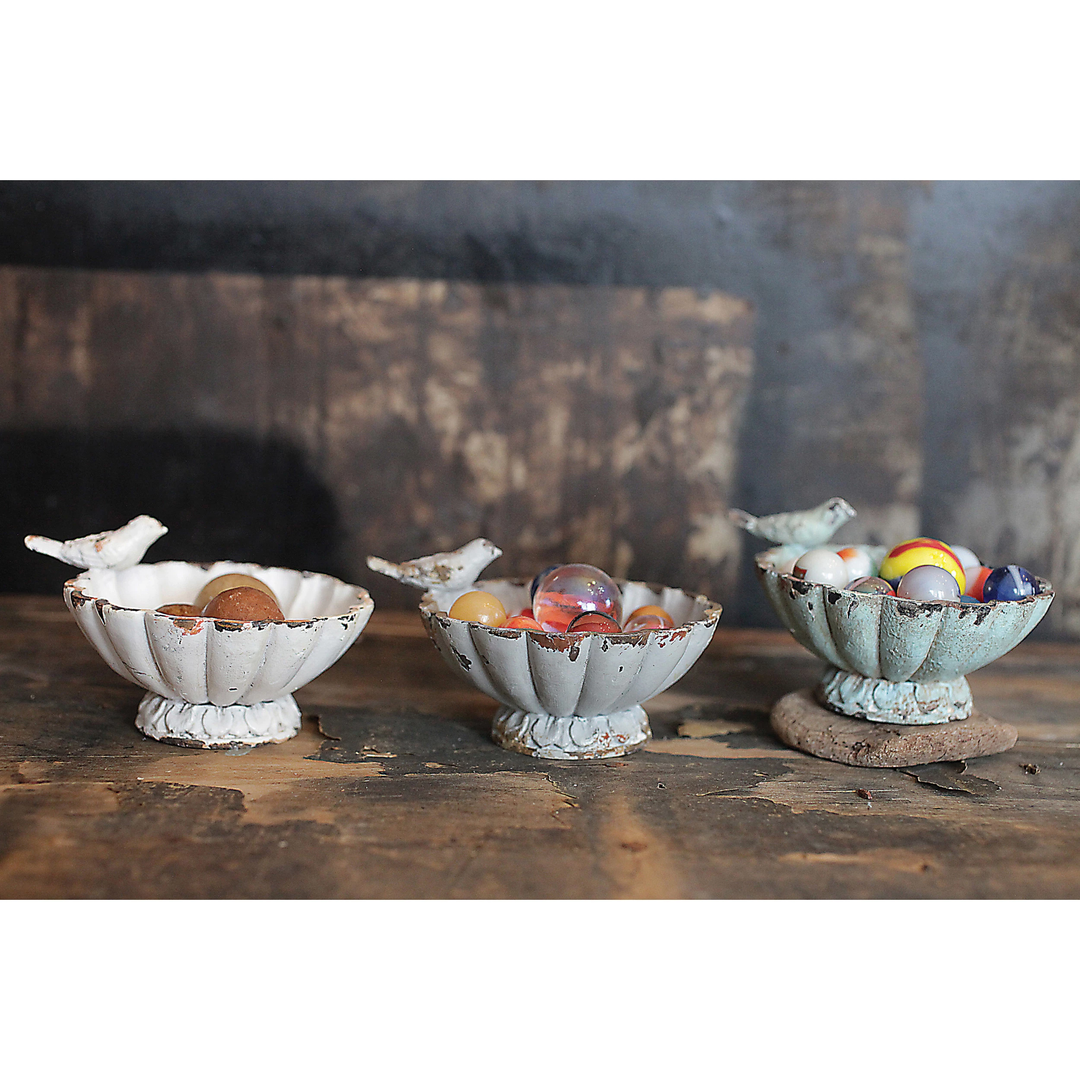 Pewter Bowl with Bird Distressed