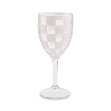 Clear acrylic wine goblet with a white checkered pattern on the bowl.