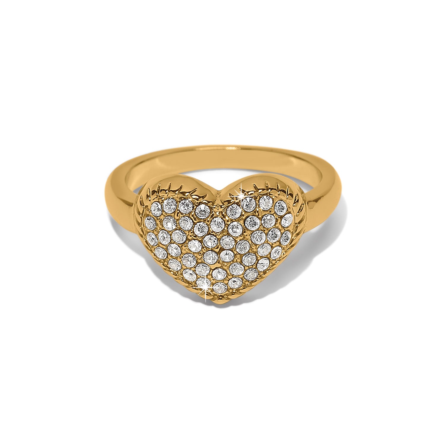 Gold plated Illumina Celeste heart ring with domed pavé-encrusted fine quality crystals.