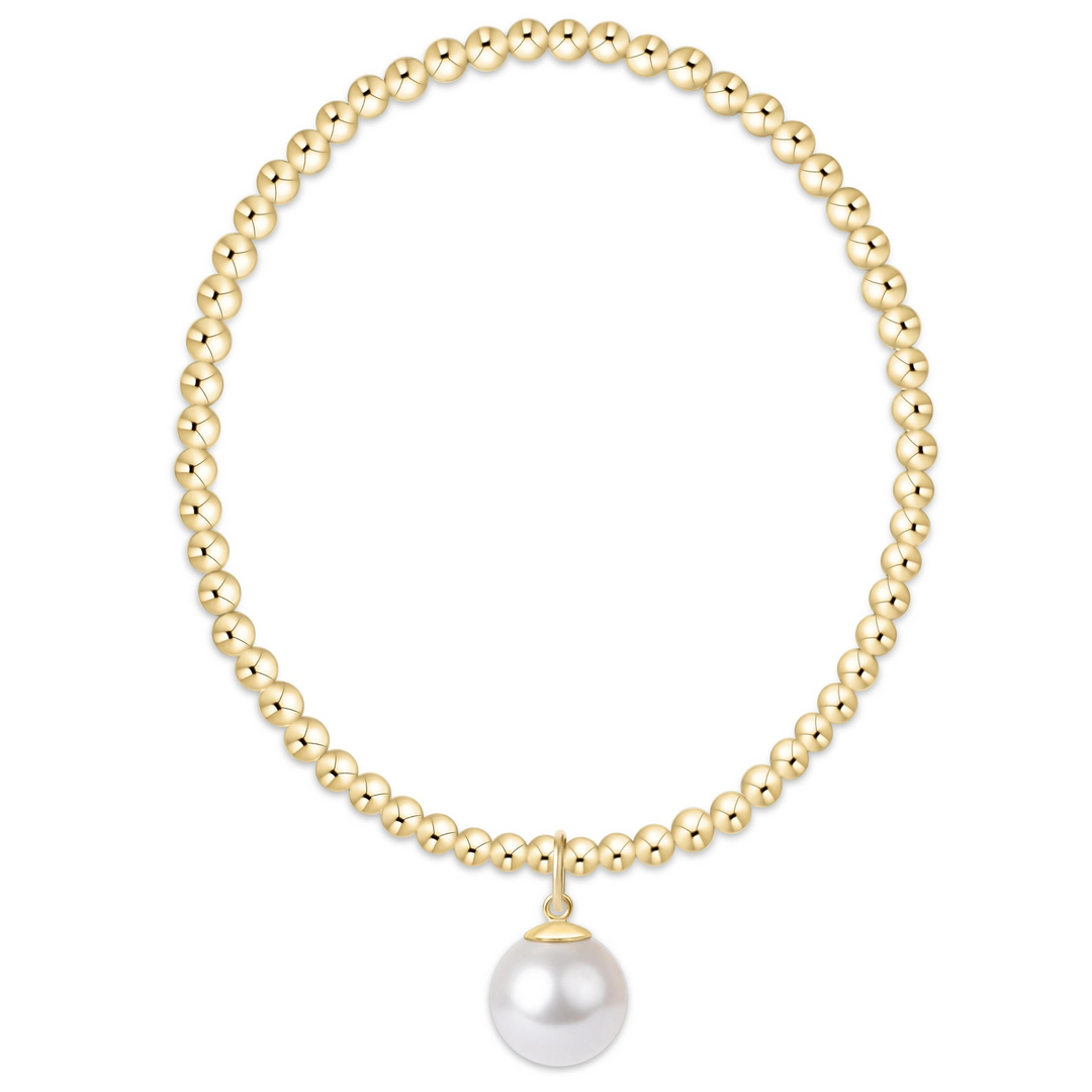 Classic gold 3mm beaded bracelet featuring a 10mm white crystal pearl charm.