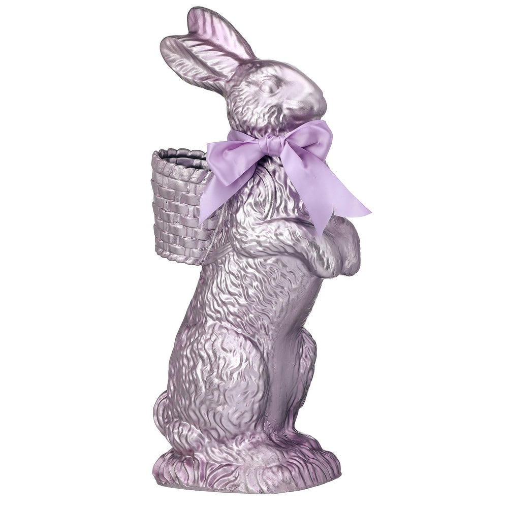 Standing resin bunny with lavender foil overlay in a chocolate-inspired finish.