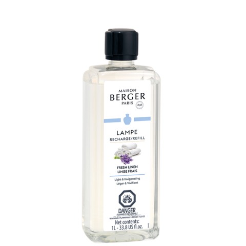 Lampe Berger recharge refill bottle with white label showing French fragrance diffusion.