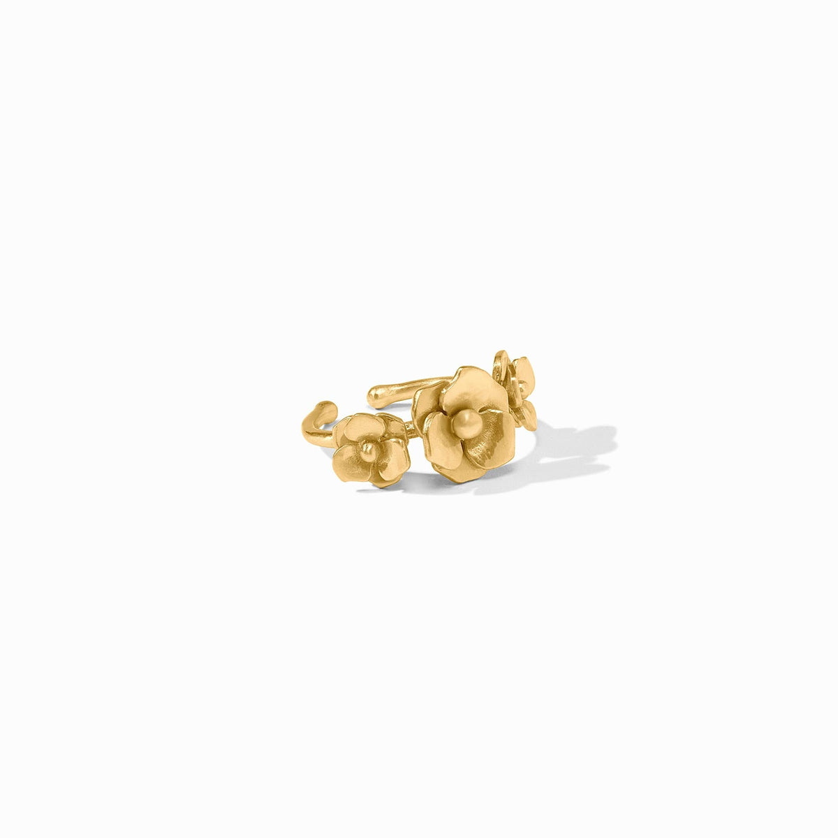 Adjustable silver-tone Bloom ring with a delicate floral petal pattern.