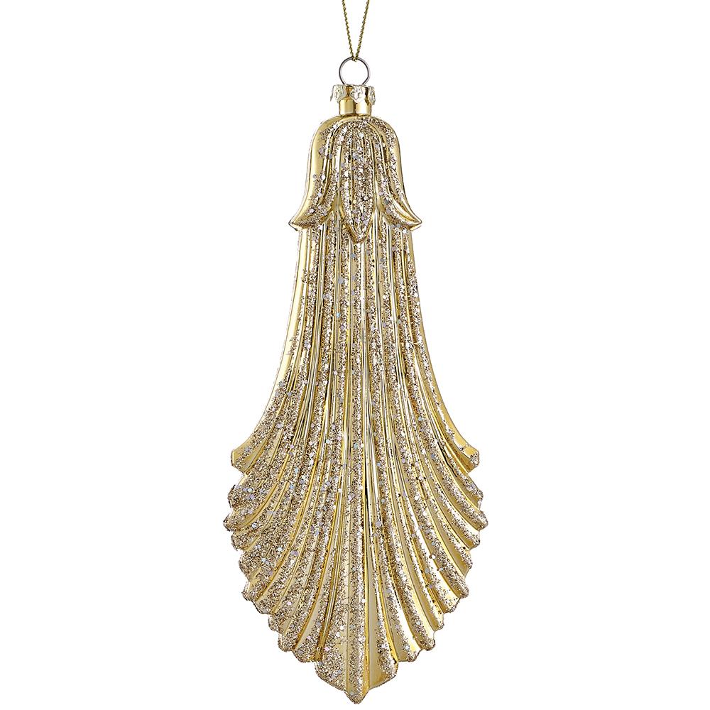 Gold glittered plastic lily ornament with a realistic flower silhouette.