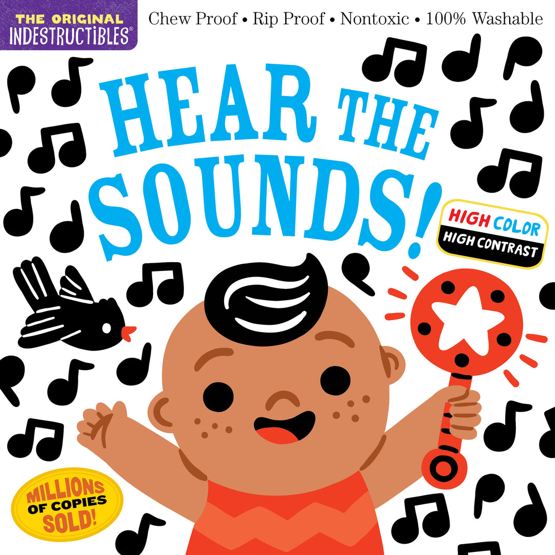 Indestructibles Hear the Sounds book with bright high-contrast illustrations on durable waterproof material.