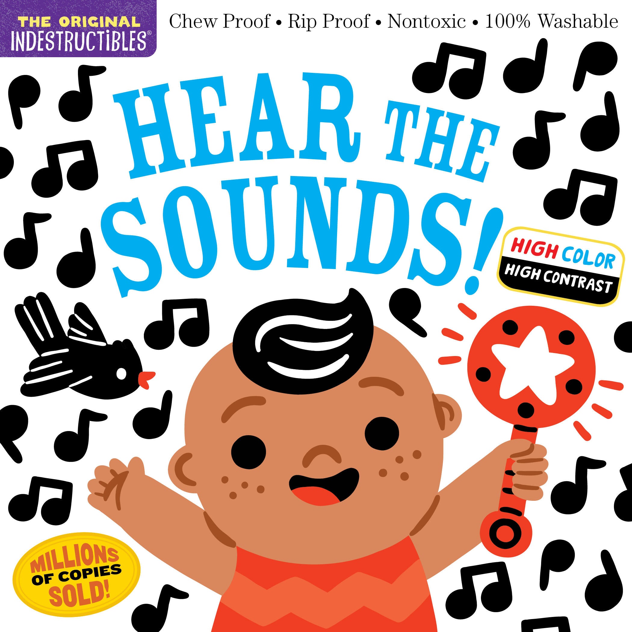 Indestructibles Hear the Sounds book with bright high-contrast illustrations on durable waterproof material.