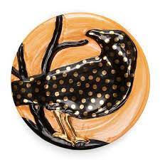 Speckled Crow ceramic dinner plate with a black speckled glaze pattern and rounded rim silhouette.