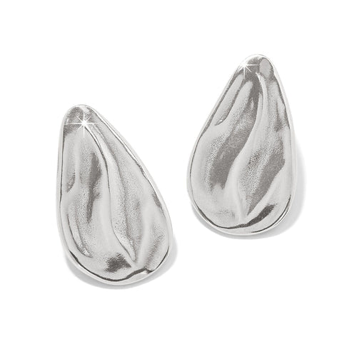 Silver plated Cascade Drop Post Earrings with a textured, organic teardrop shape.