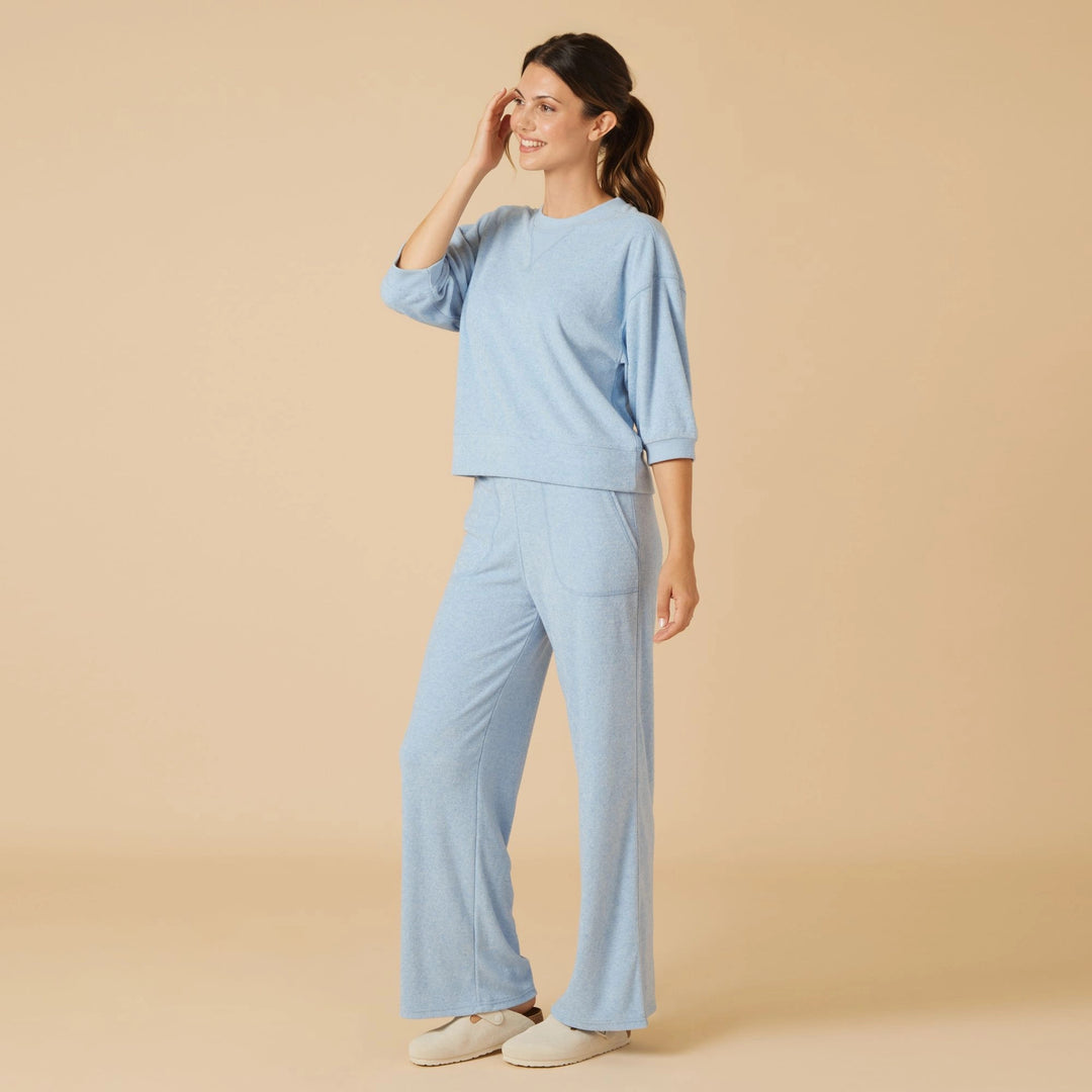 Daphne Terry Cropped Sleeve Crew Neck with Wide Leg Pant