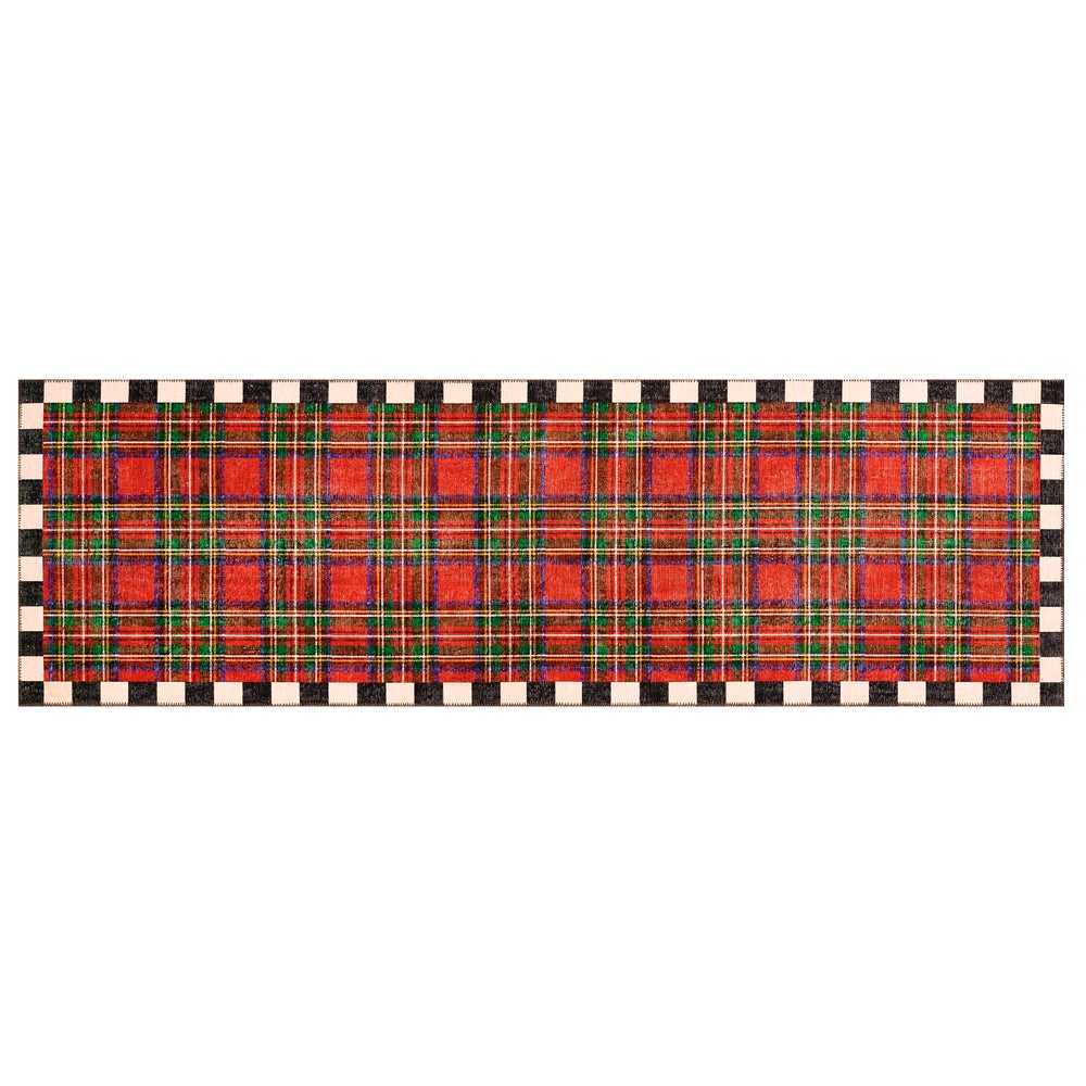 Royal Stewart tartan red washable runner rug with polyester pile
