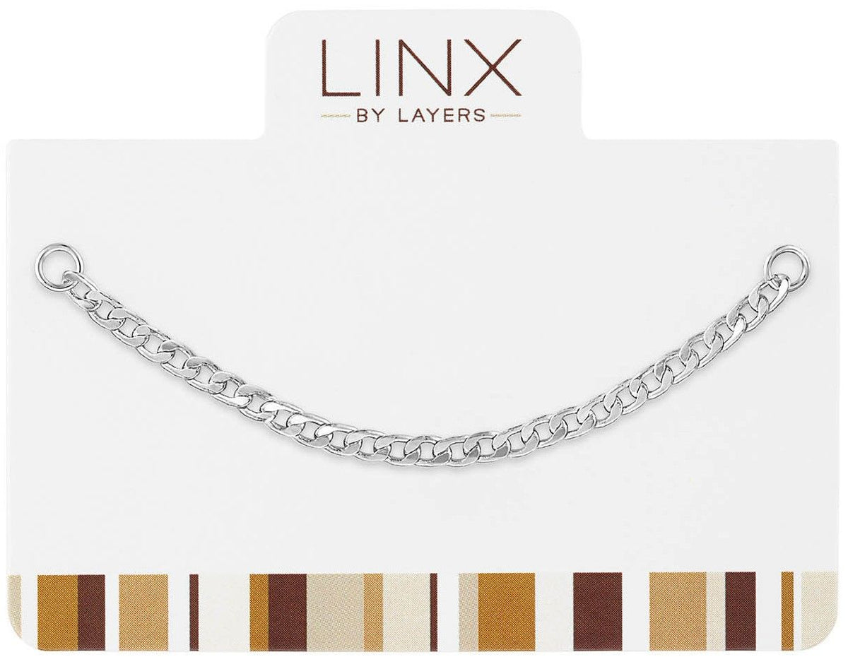 Silver Figaro chain LINX add-on accessory displayed on a white branded card.