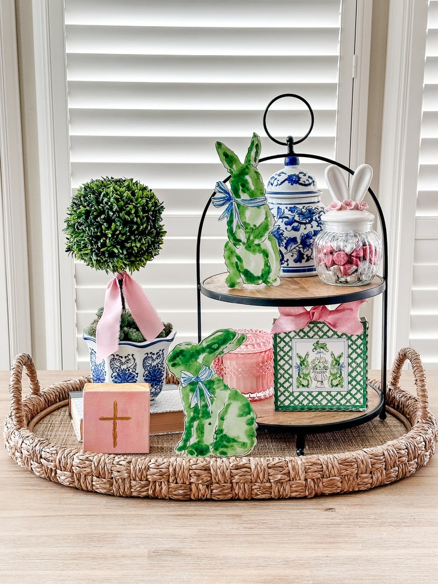 Boxwood Bunnies decorative item made from green boxwood foliage shaped into a bunny silhouette.