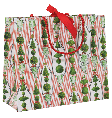Large horizontal gift bag with cheerful colorful prints on durable paper featuring strong handles.