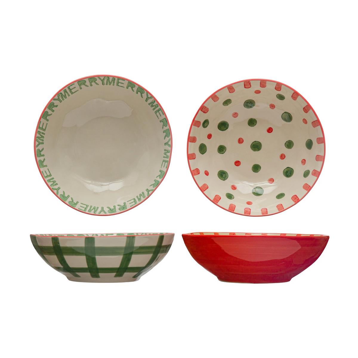 Hand-painted stoneware bowl with melamine material featuring a word pattern in neutral tones.