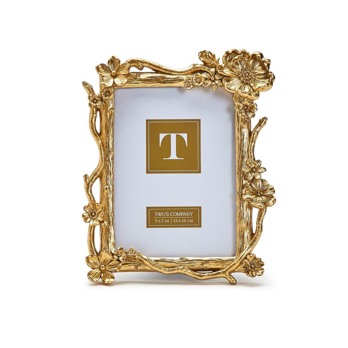 Gold Floral Spray 5x7 photo frame with hand-carved resin flower and branch details.