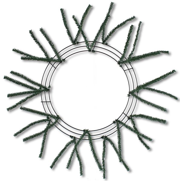 Burlap pencil work wreath form with slim ties in a circular silhouette.