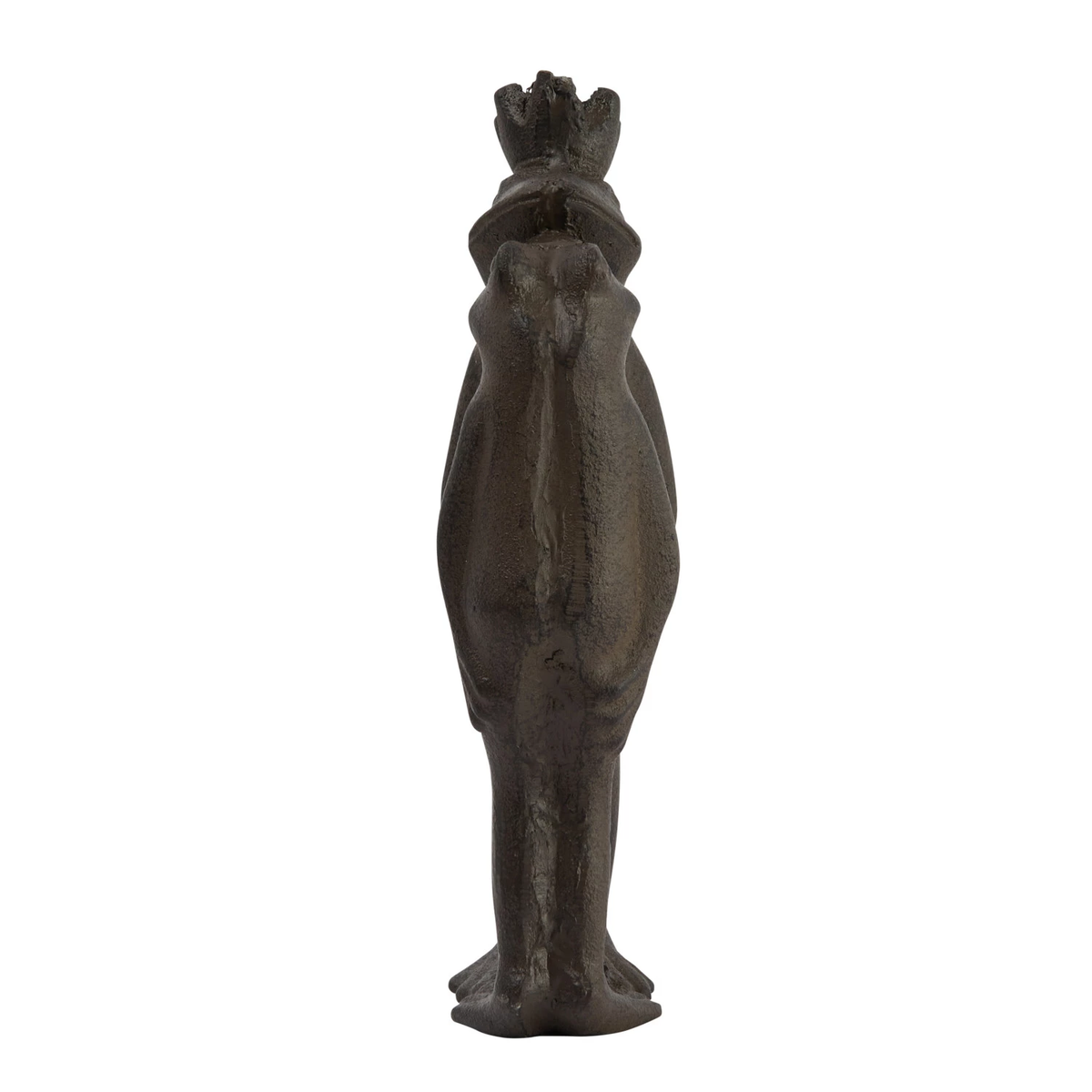 Cast iron kissing frog prince figurine in dark finish with detailed facial features.
