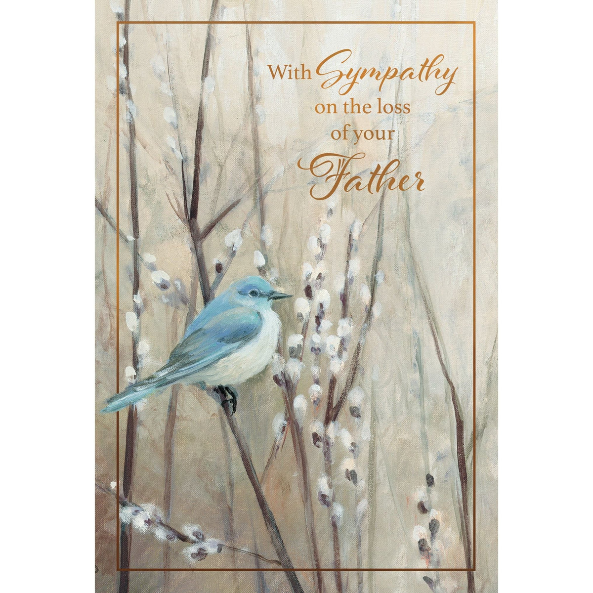 Blue foil sympathy card on branch with bird