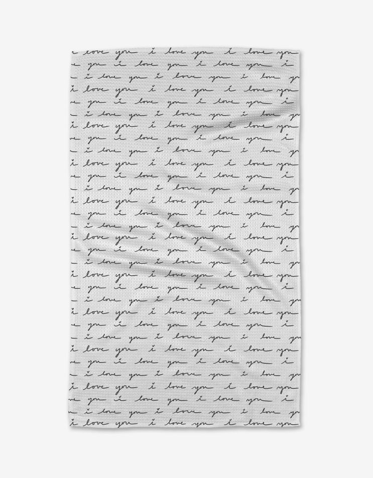 Recycled polyester waffle weave tea towel with single-sided print.