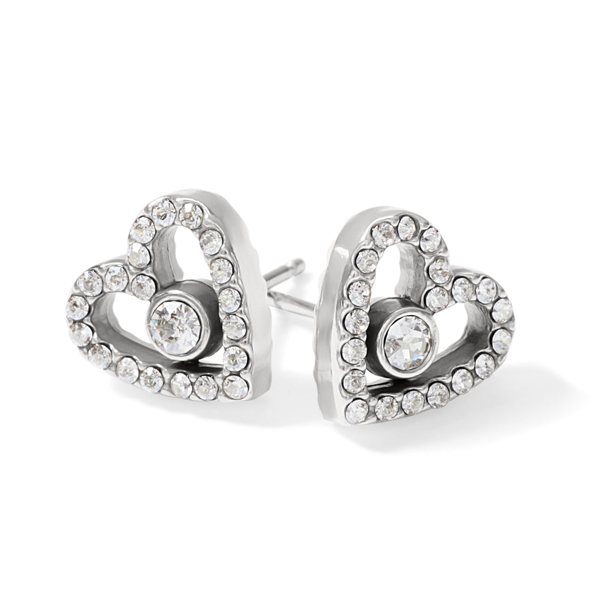 Illumina Love silver-plated heart post earrings with fine quality crystal accents.