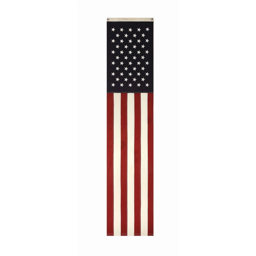Americana banner featuring a vintage-style gingham check pattern in red, white, and blue with metal grommets along the top edge.