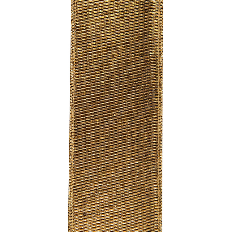 Dupioni shimmer fused copper metallic backed wired edge ribbon with a textured finish.