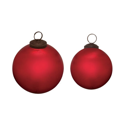 Red glass ball ornament with a smooth spherical shape.