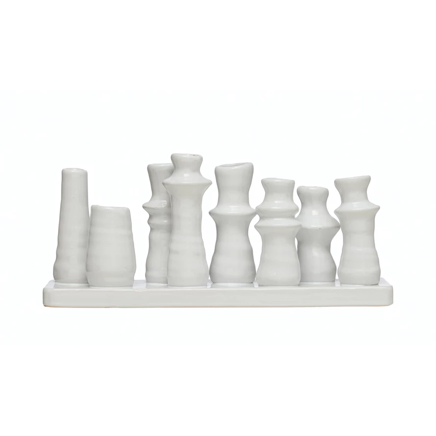 Stoneware multi vase with eight sections in a neutral tone