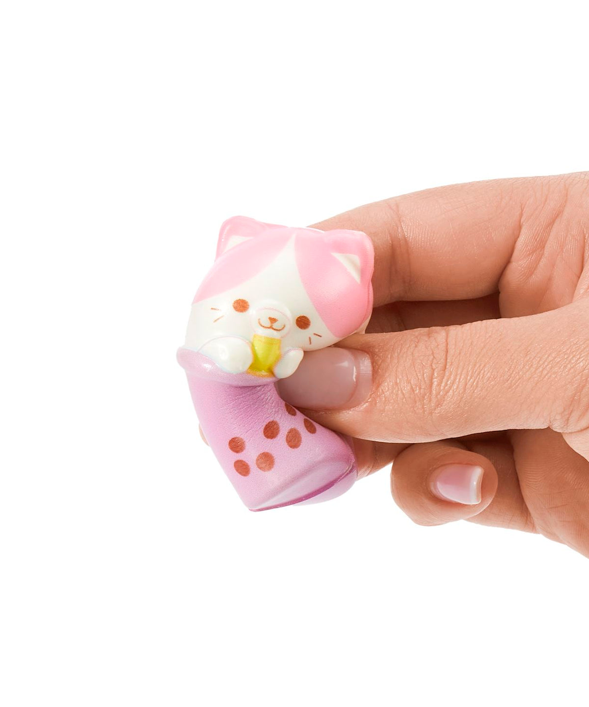 Purple PU squishy toy shaped like a bubble tea cup with animal face pattern.