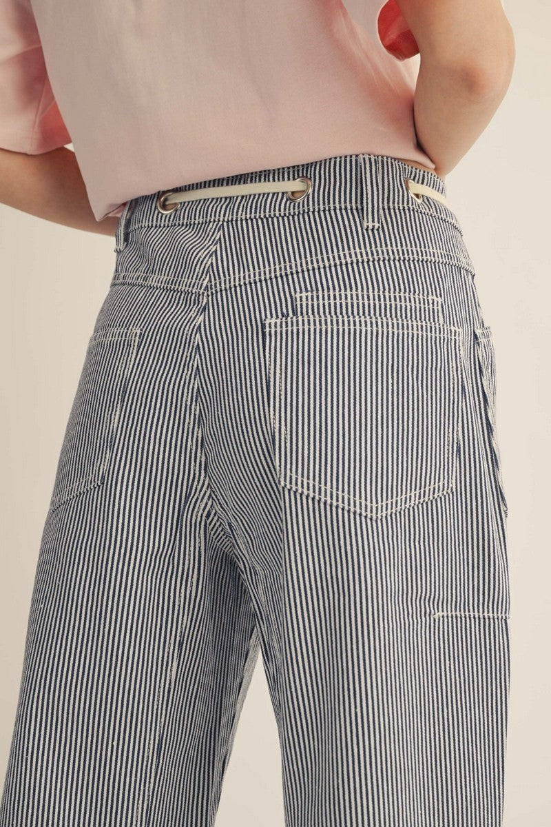 Kylie Drawstring Waist Stripe Barrel Pants