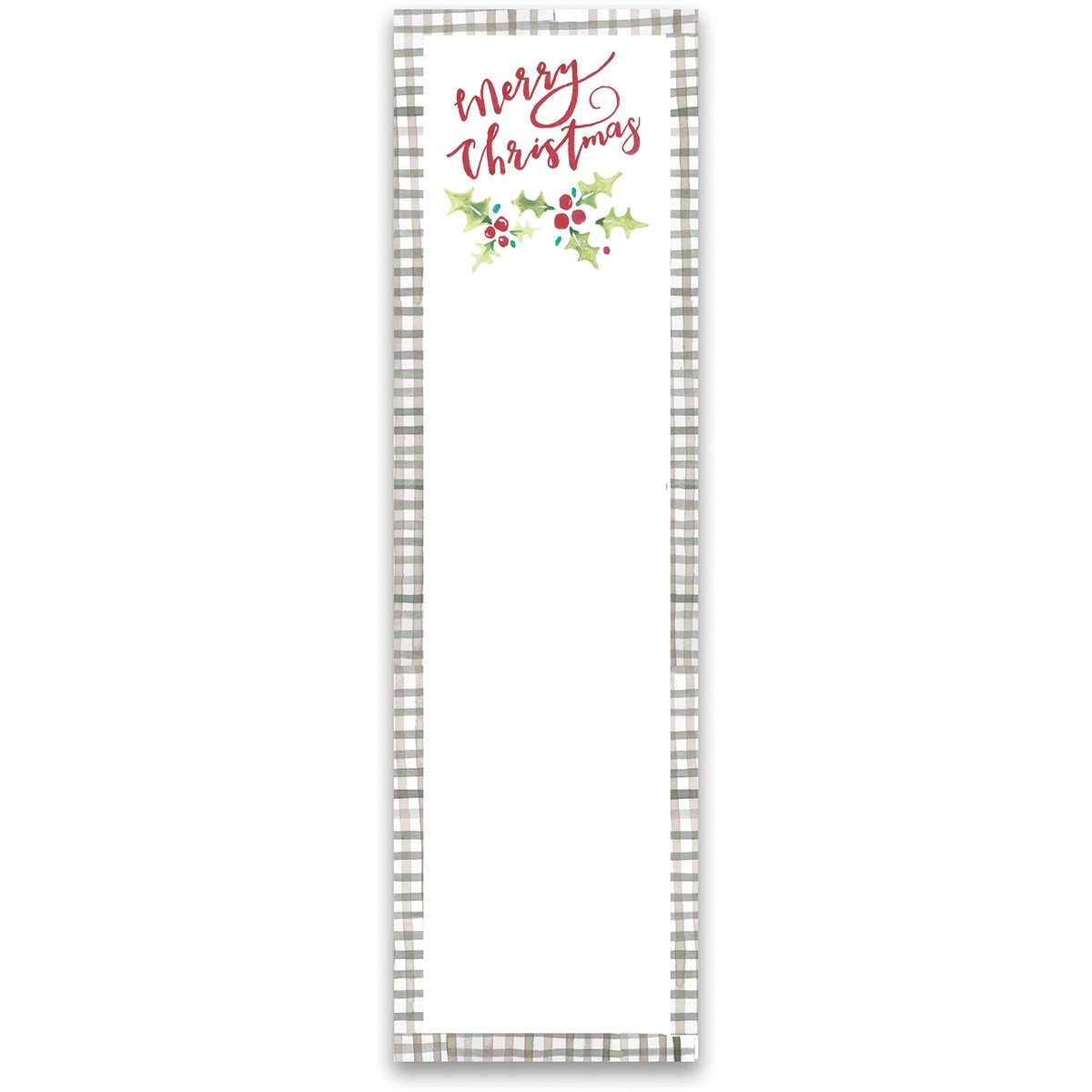 Merry Christmas list notepad with festive red and green holiday pattern on magnetic paper.