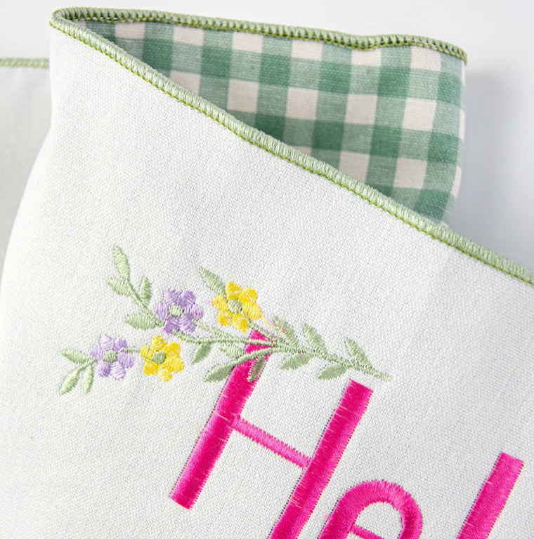 Canvas backing banner with spring check pattern in natural tones.