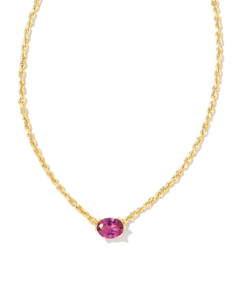 Purple crystal pendant on a yellow gold over brass chain with lobster clasp