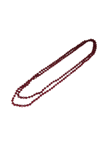 30-inch vintage style necklace featuring small, faceted dark red beads on a continuous strand.