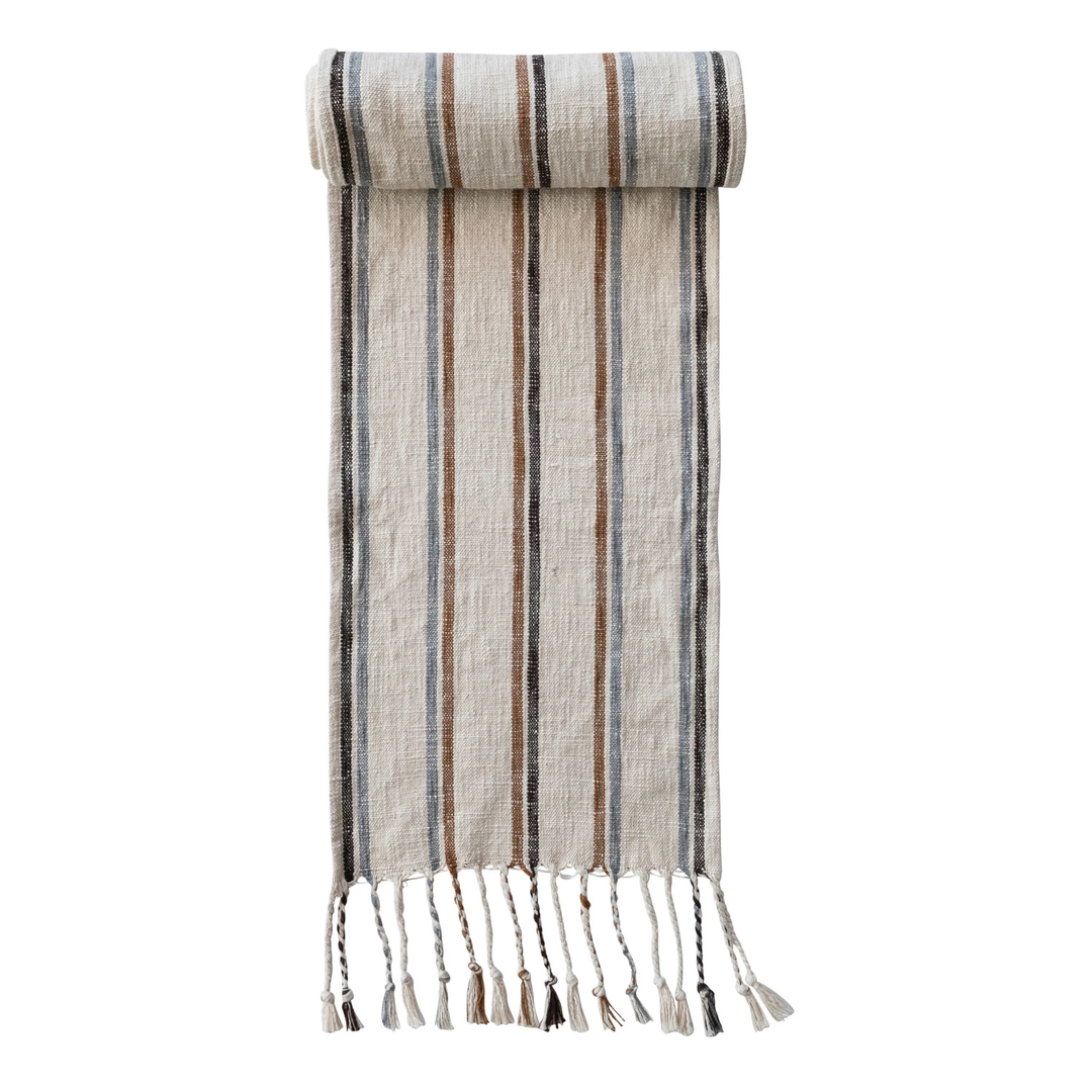 Striped Table Runner With Braided Tassels
