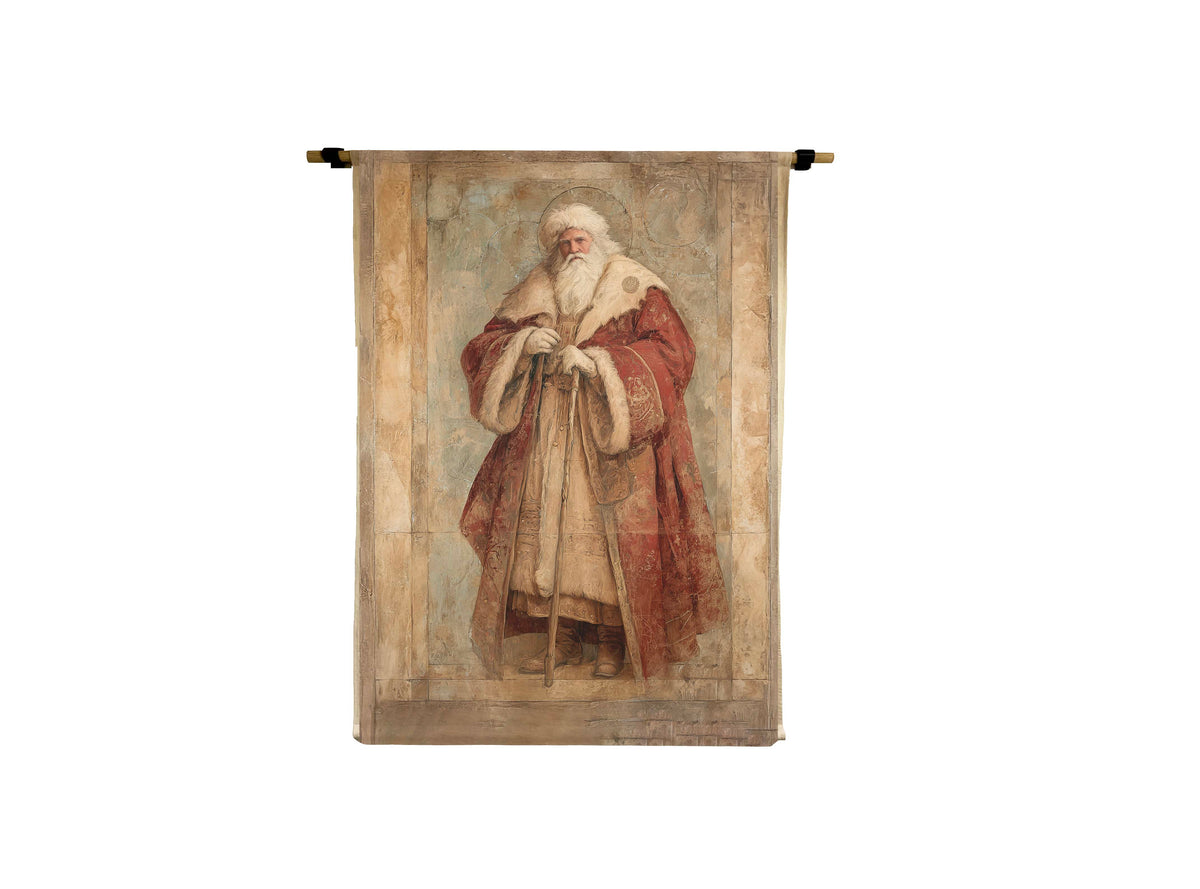 Old World Santa Canvas Scroll featuring a vintage-style Santa in a red fur-trimmed robe.