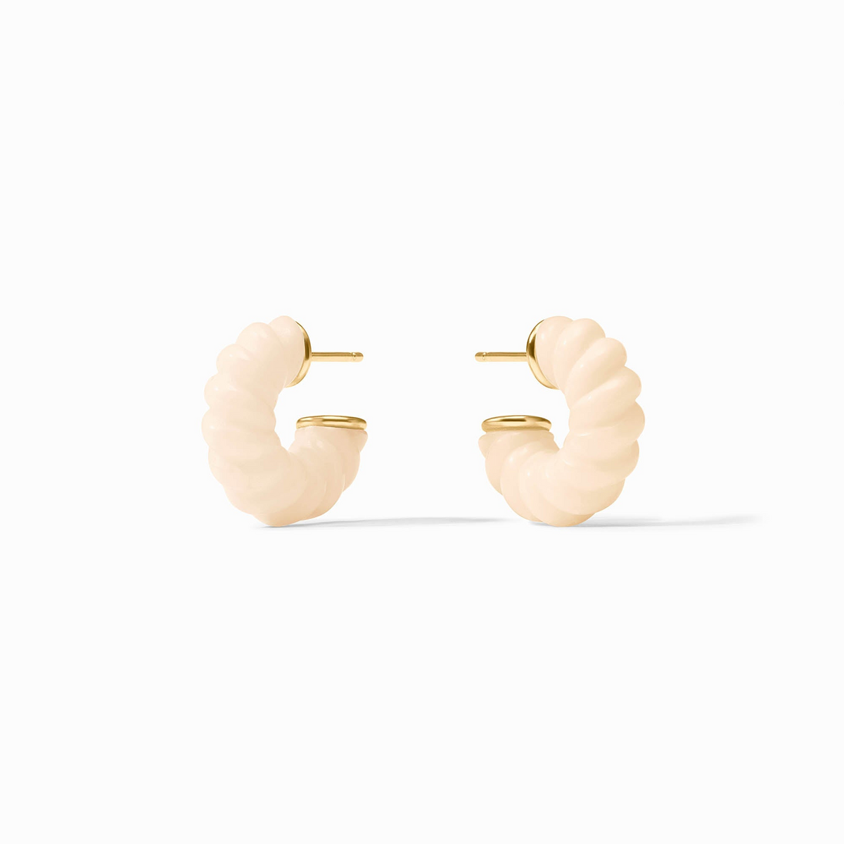 Pair of cream-colored resin Ravello Hoop earrings with 24K gold plated posts and accents.