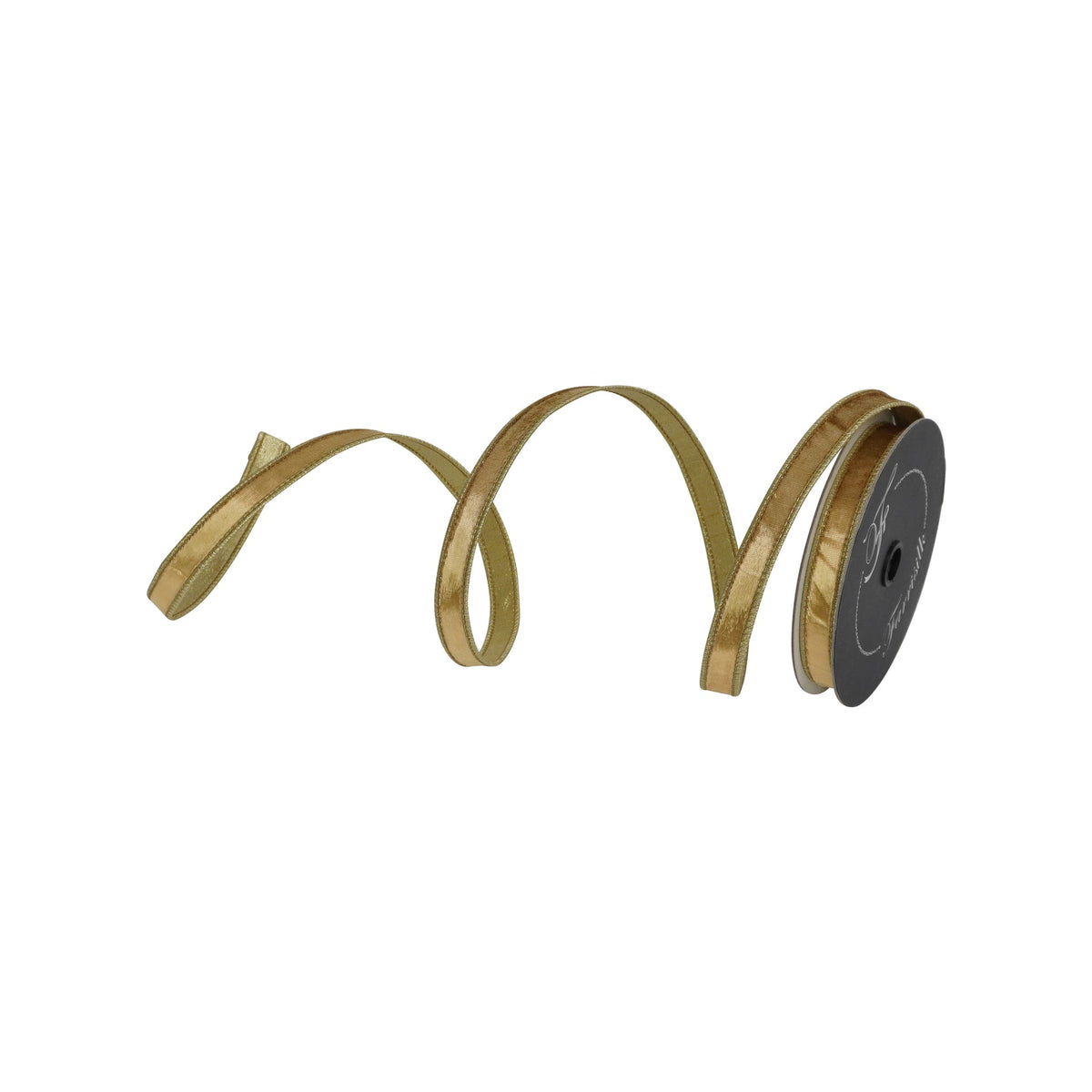 .75-inch gold velvet ribbon with a shiny finish