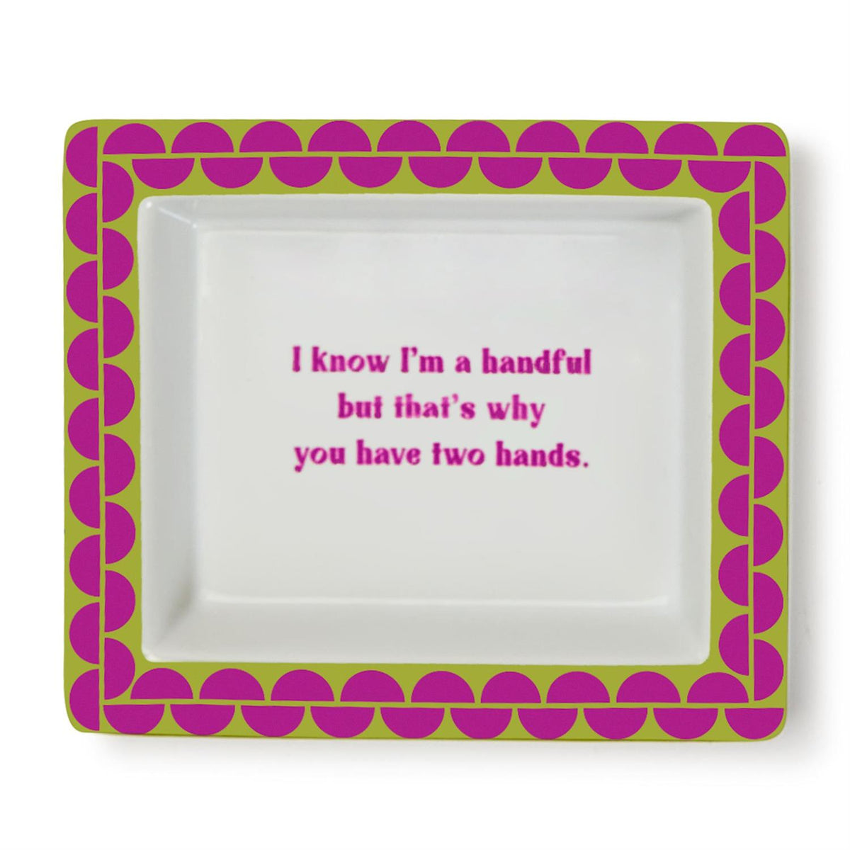 Black desk tray with white sassy quote text on a smooth surface.