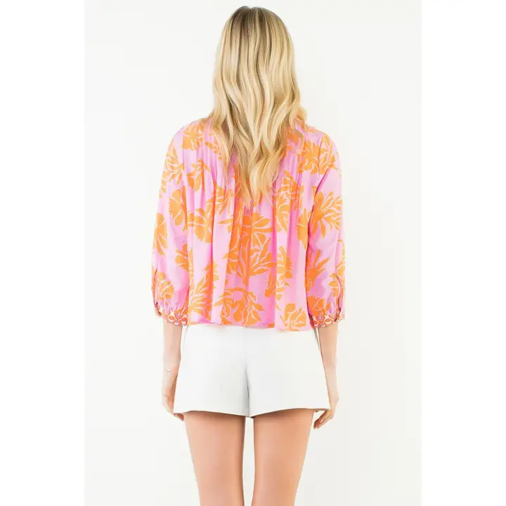 Long Sleeve Floral Pattern Top Pink