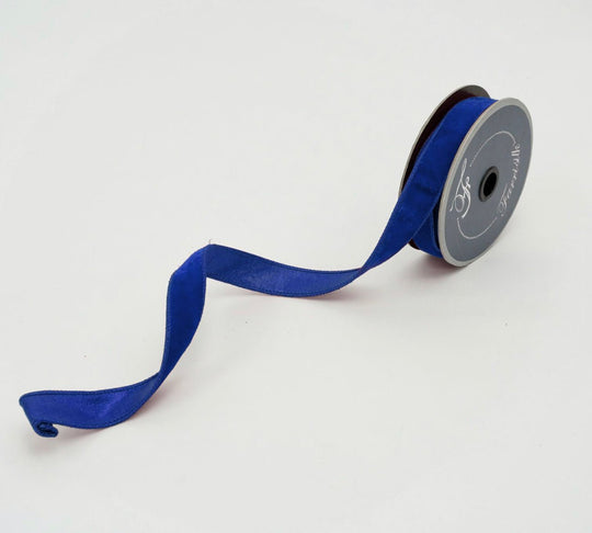 Royal blue velvet ribbon with metallic dupion back and wired edge