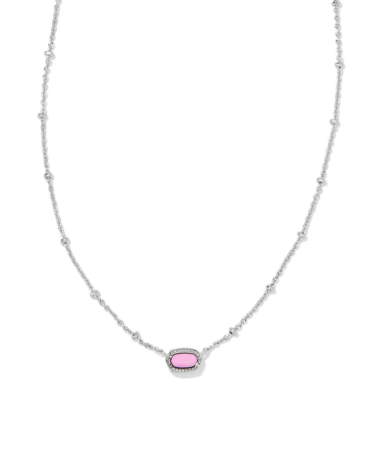 Silver rhodium pendant necklace with a small satellite-shaped charm on an adjustable chain.